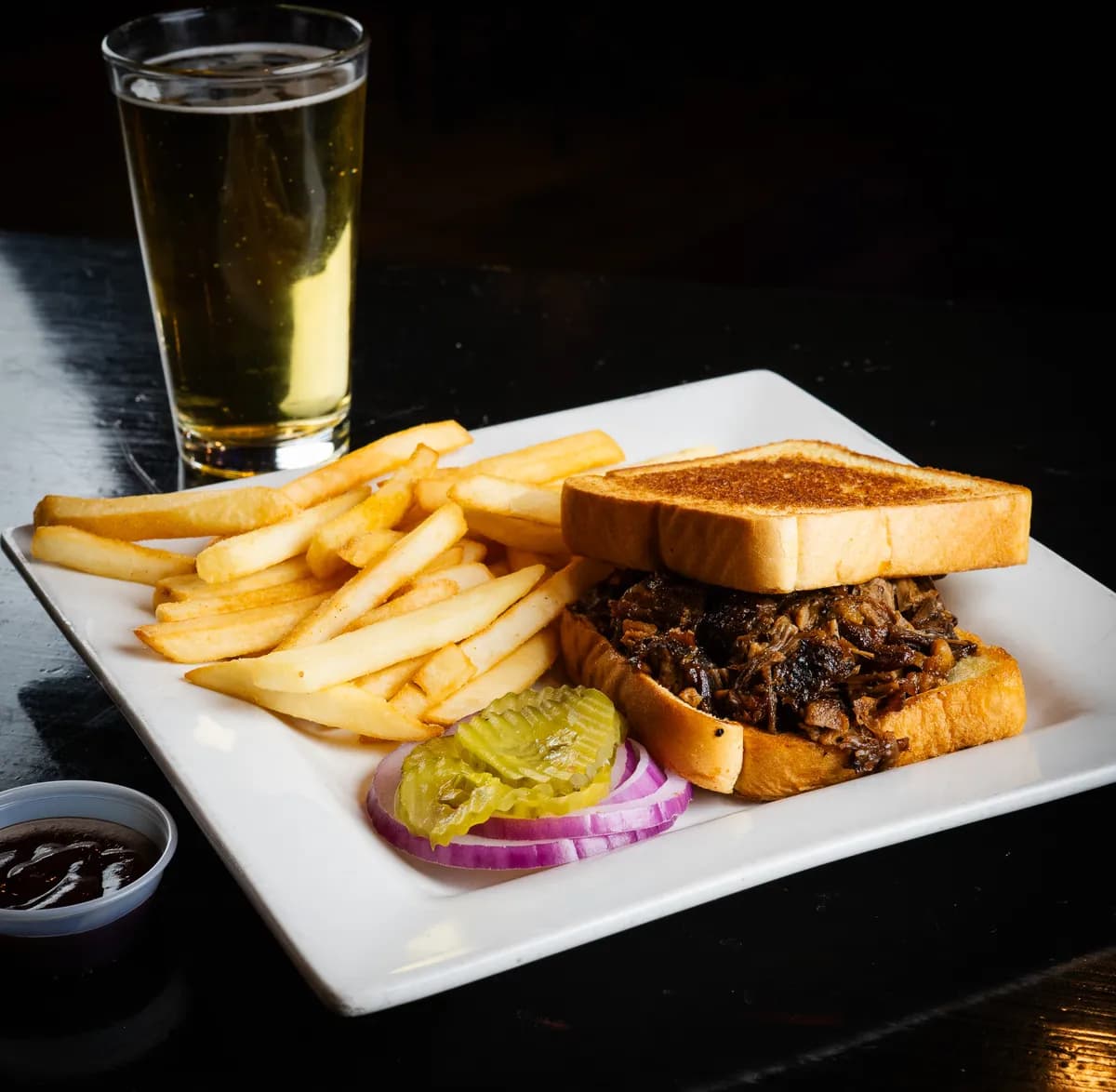 Texas BBQ brisket sandwich at Chill Bar & Grill in Lewisville, TX